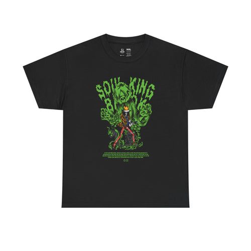 Camiseta preta estampada de anime, cena de batalha - HARD-NOISE