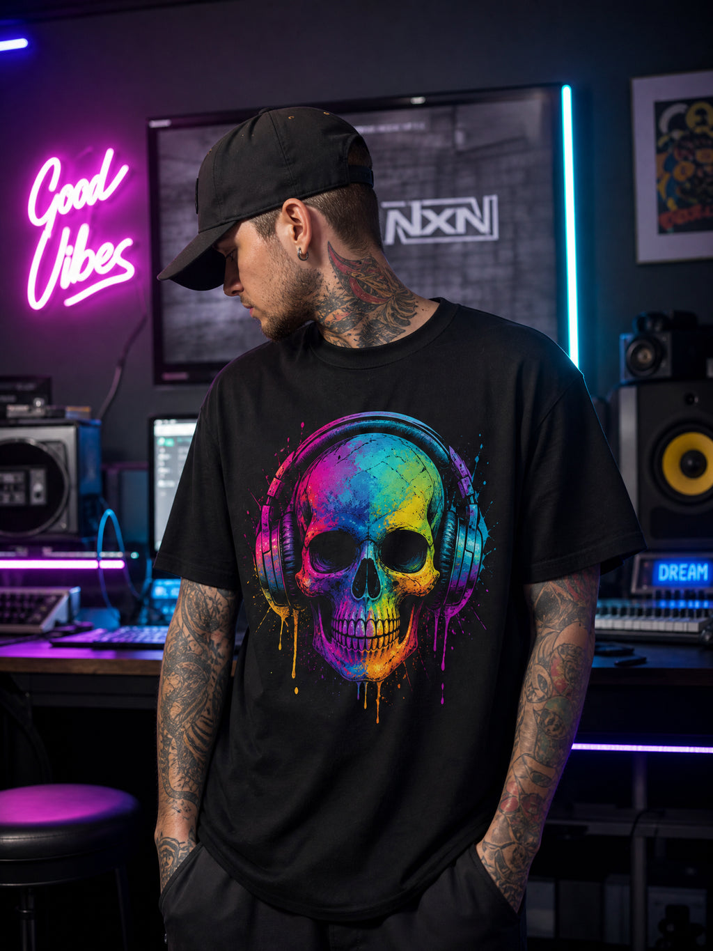 Camiseta Estampada Hip Hop Flow Skull Lifestyle